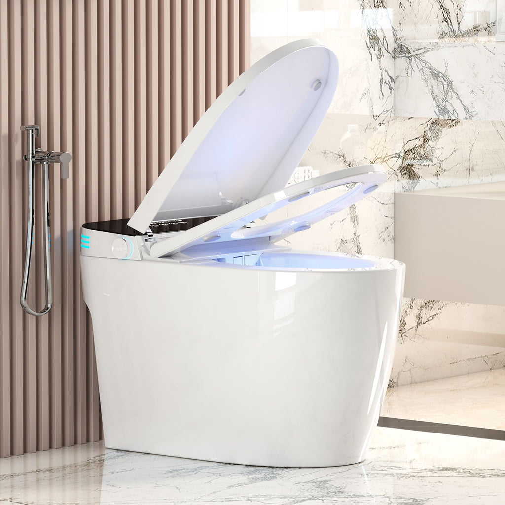 Smart Heated Bidet Toilet With Auto Open / Close Seat, Warm Water Wash, Dryer, And LED Display - White