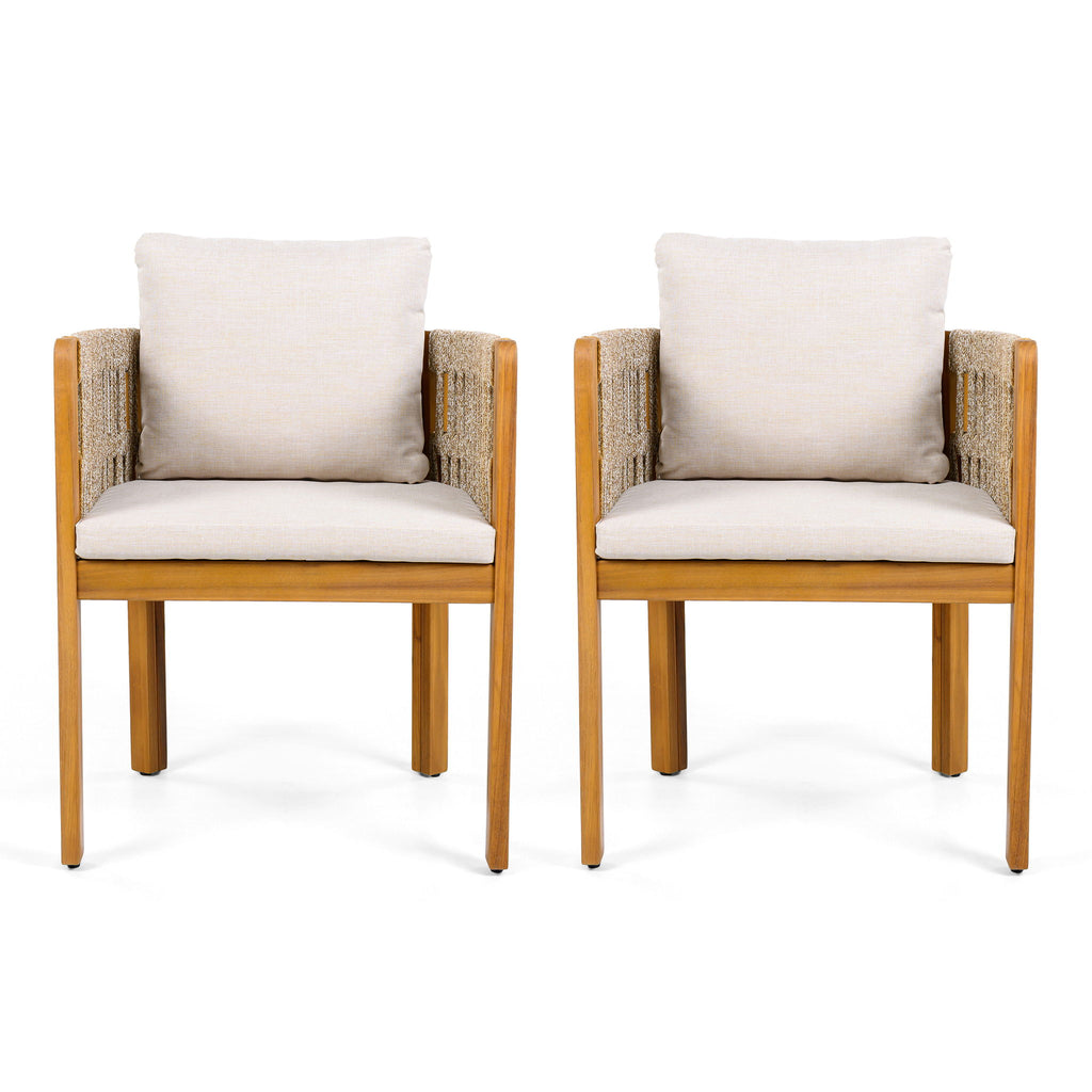 Outdoor Dining Chairs With Mix Rope Handles (Set of 2)