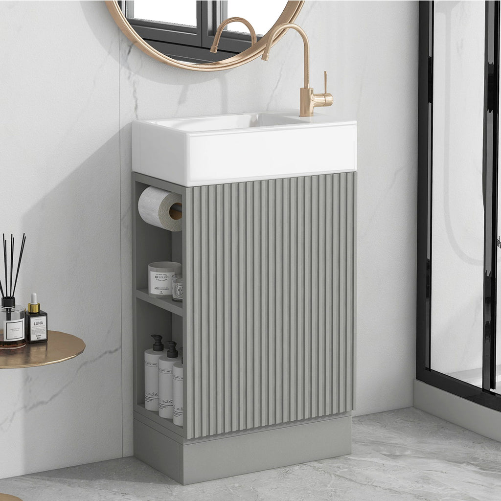 Modern Bathroom Vanity With Sink And 2 Tier Shelf