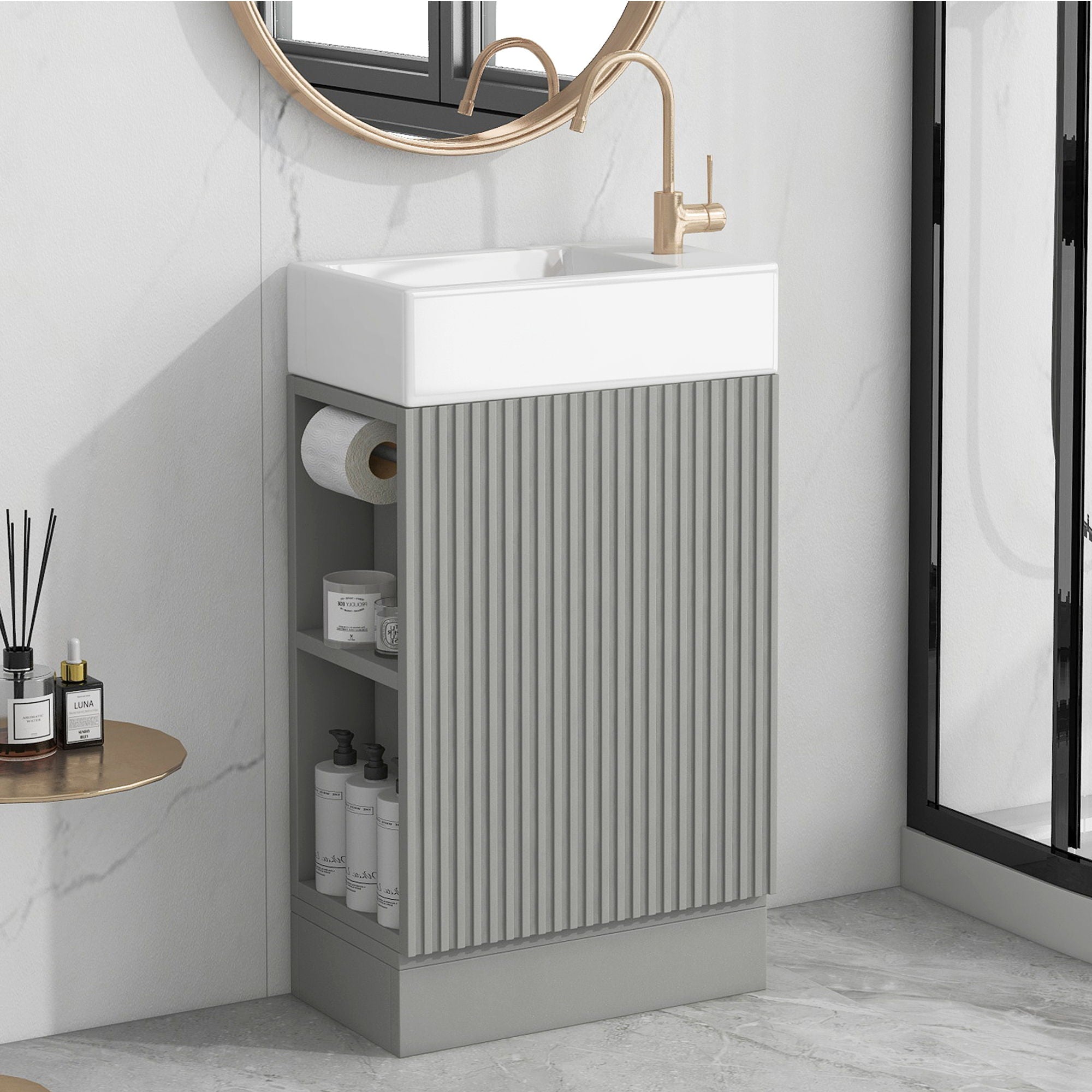 Modern Bathroom Vanity With Sink And 2 Tier Shelf