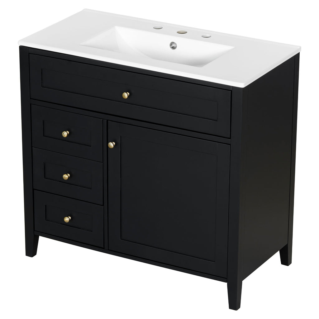 Bathroom Vanity With Sink, 3 Drawers & Cabinet With Adjustable Shelves