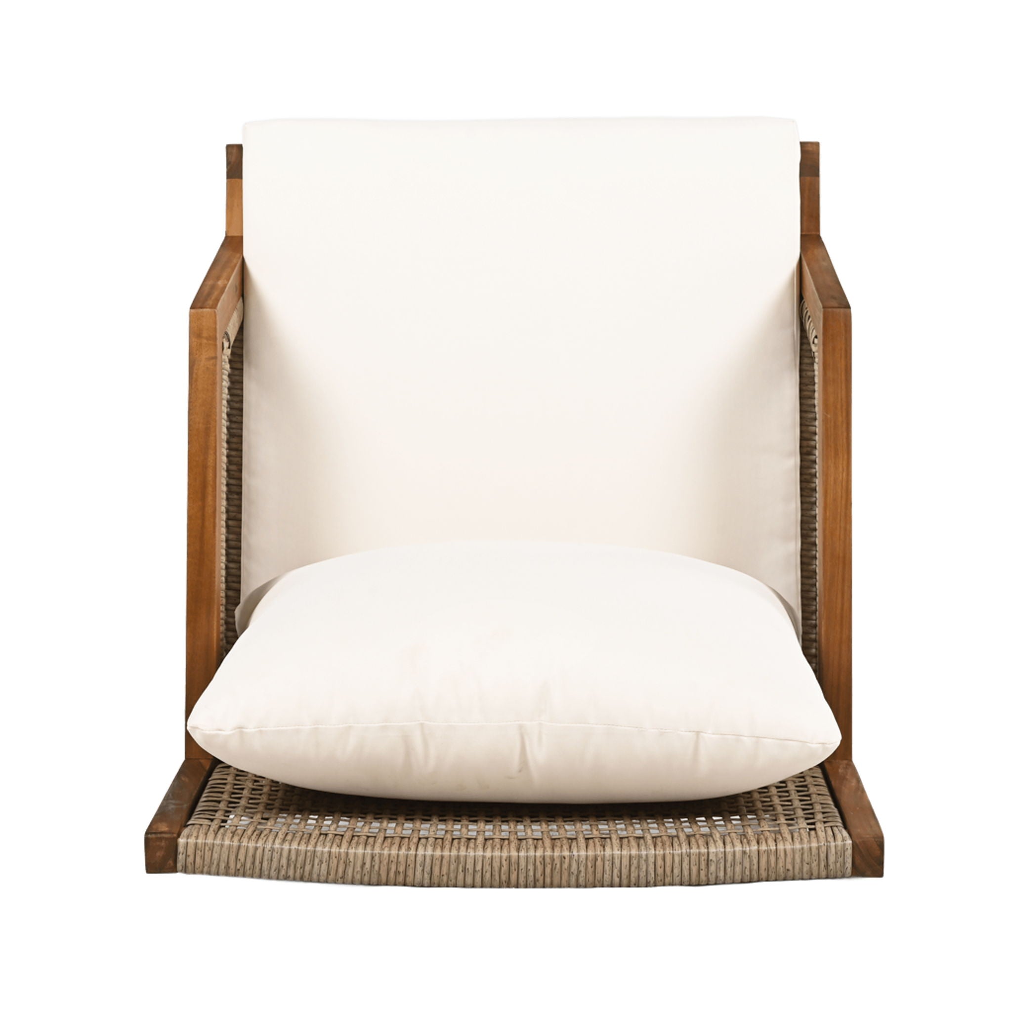 Acacia Wood Patio Furniture Club Chair, Outdoor Wicker Armchair, Deep Seating With Soft Cushions For Porch - Teak / Mix Brown