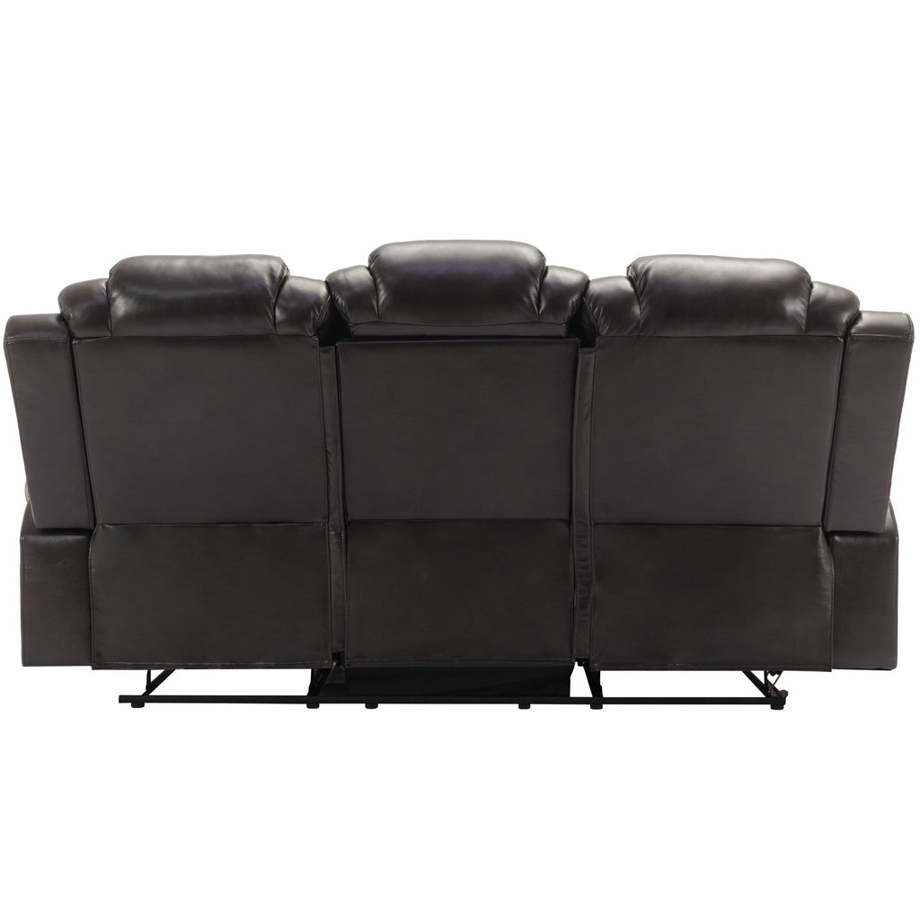 3 Pieces Recliner Sofa Sets Home Theater Seating Manual Recliner Chair & Center Console And LED Light Strip For Living Room - Brown