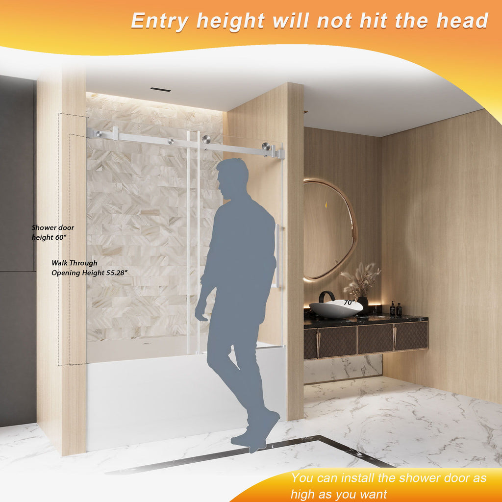 Frameless Single Sliding Shower Door & Handle And Square Tube Track