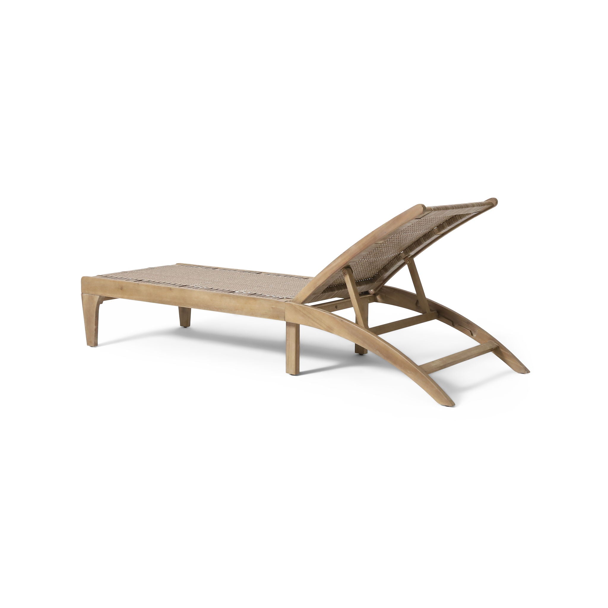 Outdoor Rattan Wicker Chaise Lounge With Acacia Wood Frame - Light Brown