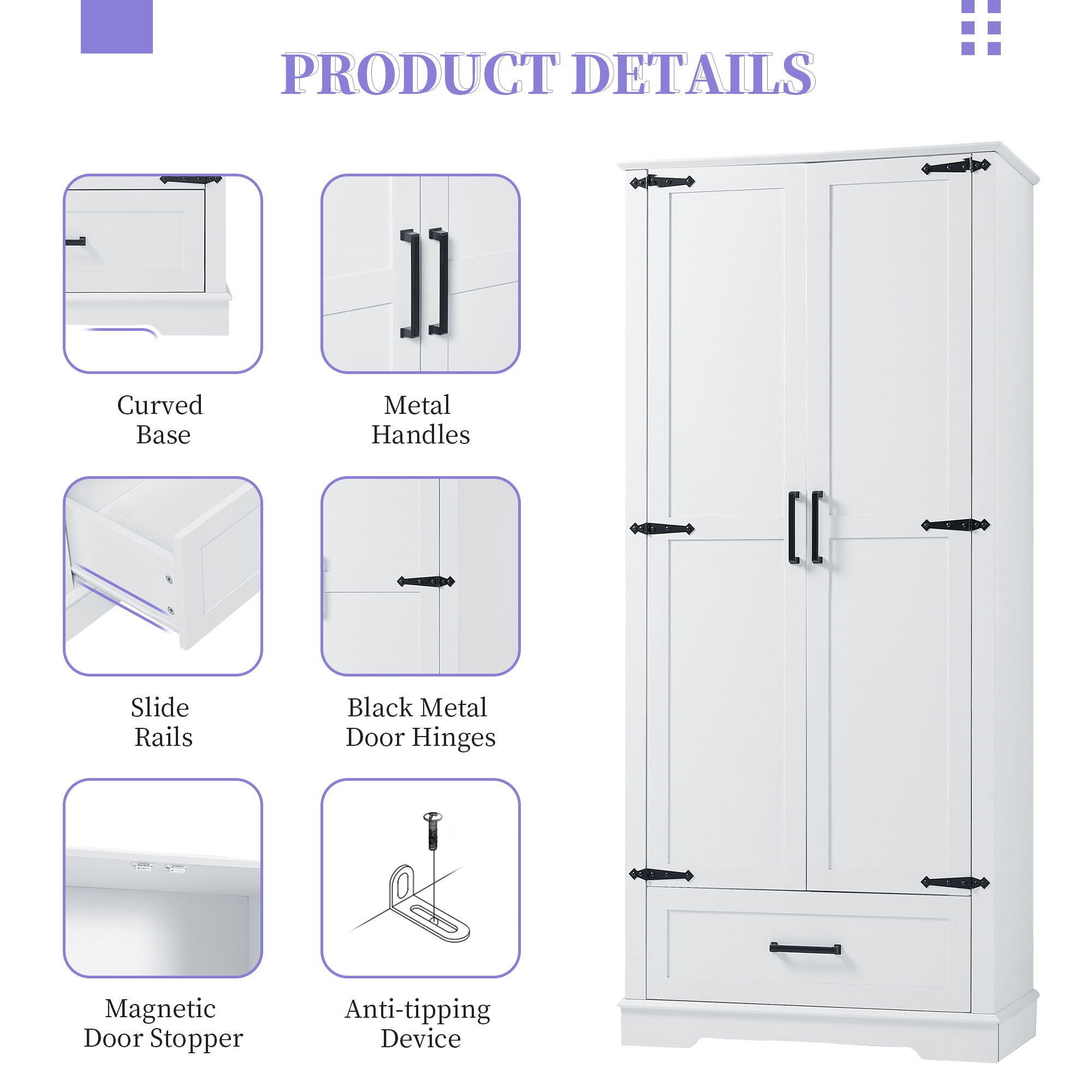 Tall Bathroom Storage Cabinet With 2 Doors And 2 Drawer, Adjustable Shelf - White