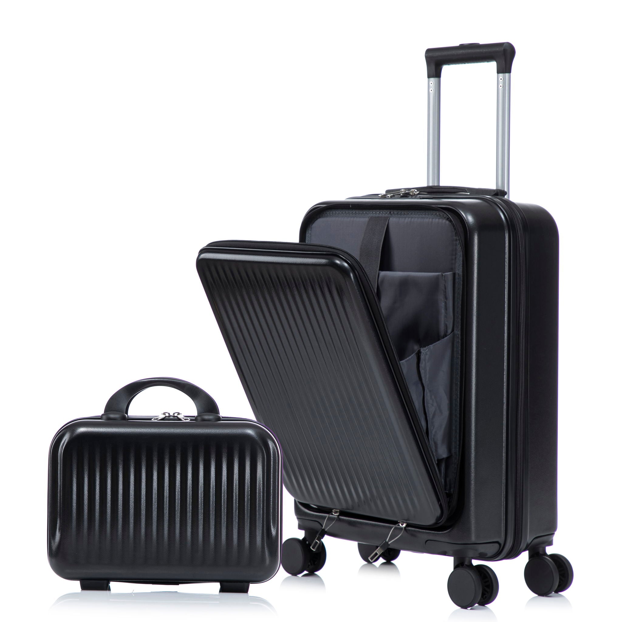 Luggage Set With Cosmetic Case, Combination Lock, Front Opening Design