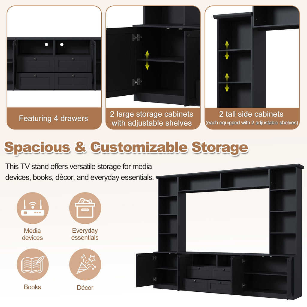 Farmhouse Elegant Entertainment Center Wall Unit With 4 Drawers