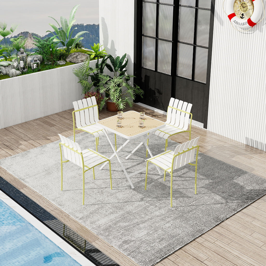 4 Piece Set Of Modern Color Block Designed Single Chairs With Folding Square Table