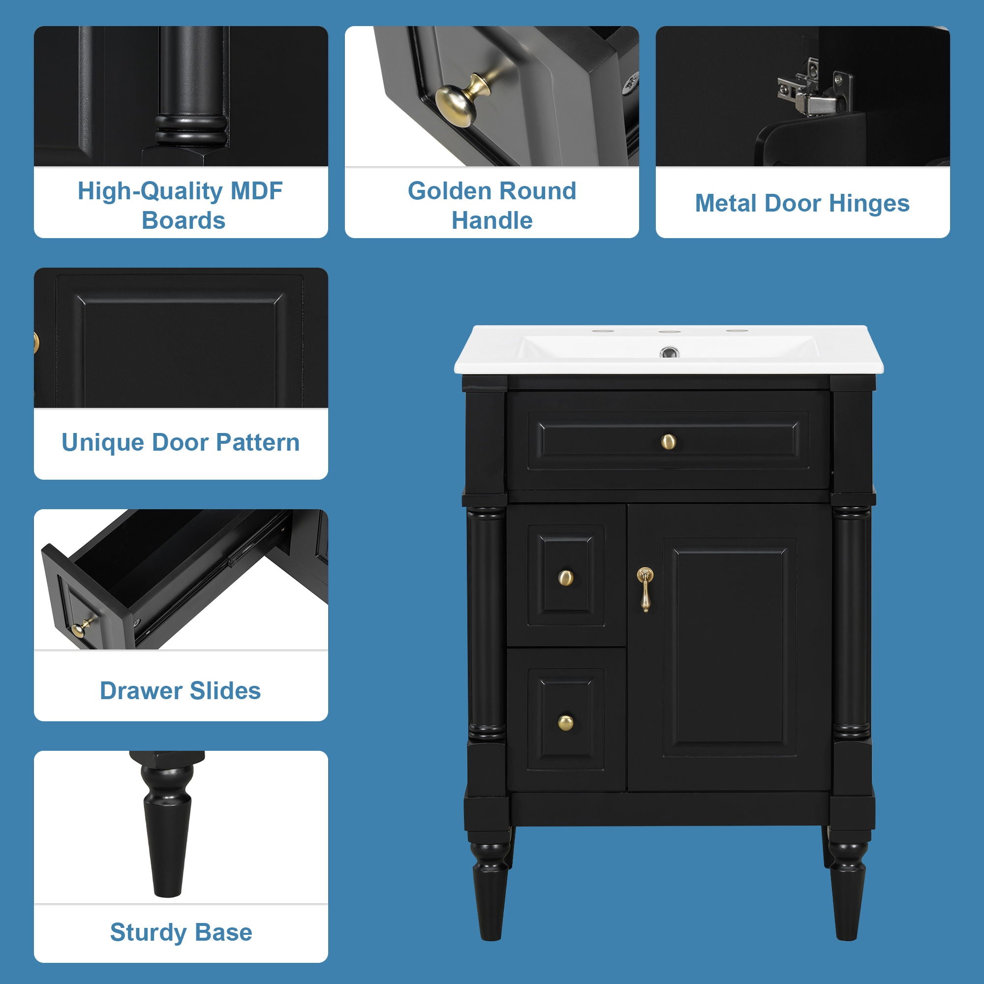 Freestanding Bathroom Vanity With Sink, Adjustable Shelf & Flip Drawer