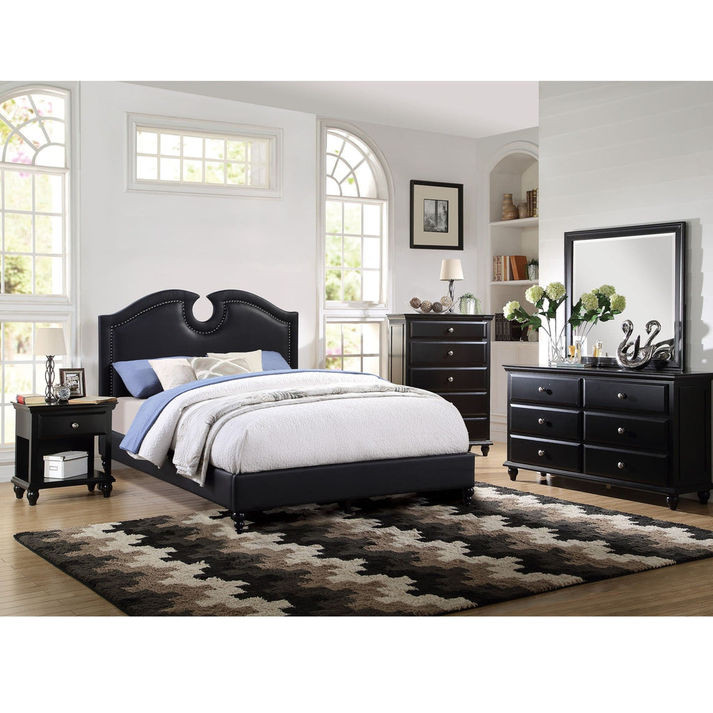 California King Size Bed With Nailhead Trim And Cut Out - Black