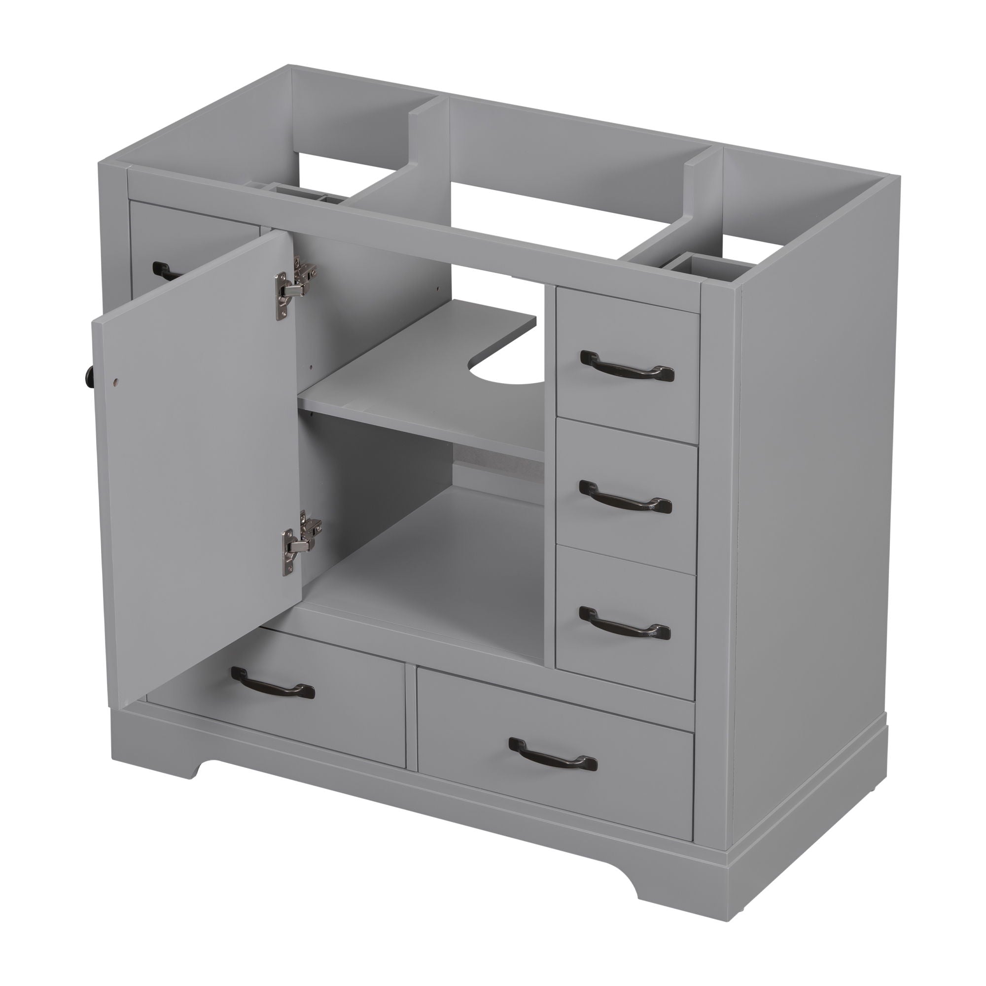 Modern Bathroom Vanity Base Only, 6 Drawer Storage With Adjustable Shelf