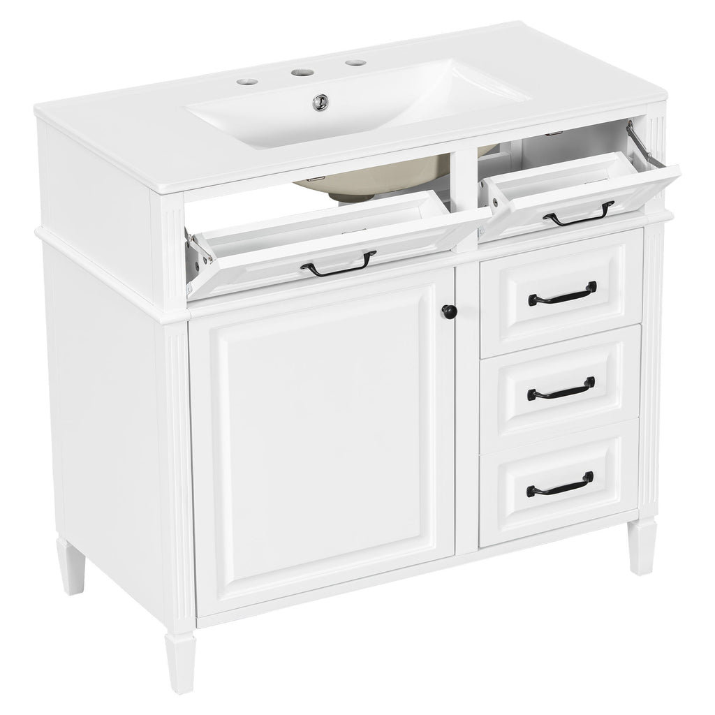 Modern Bathroom Vanity With Sink Top, Flip Drawer Design
