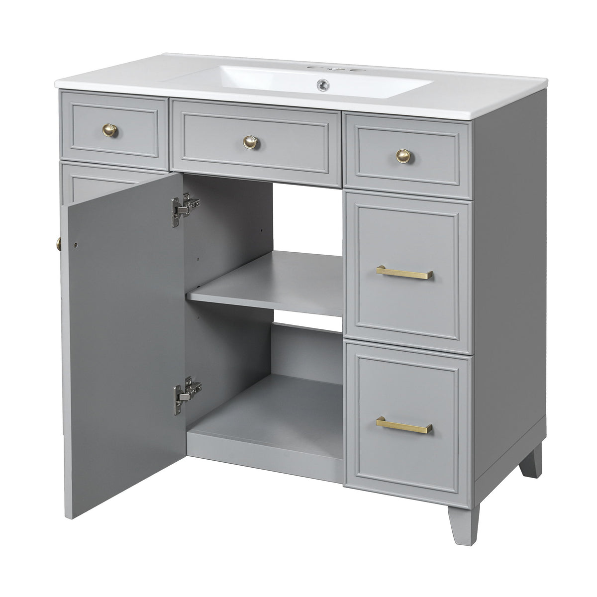 Bathroom Vanity With Ceramic Sink, Soft Close Doors, Adjustable Shelves