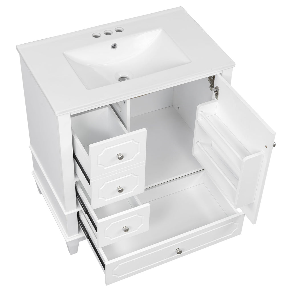 Bathroom Vanity With Sink, Freestanding Vanity Cabinet With Ceramic Basin, Soft Close Door, 3 Drawers