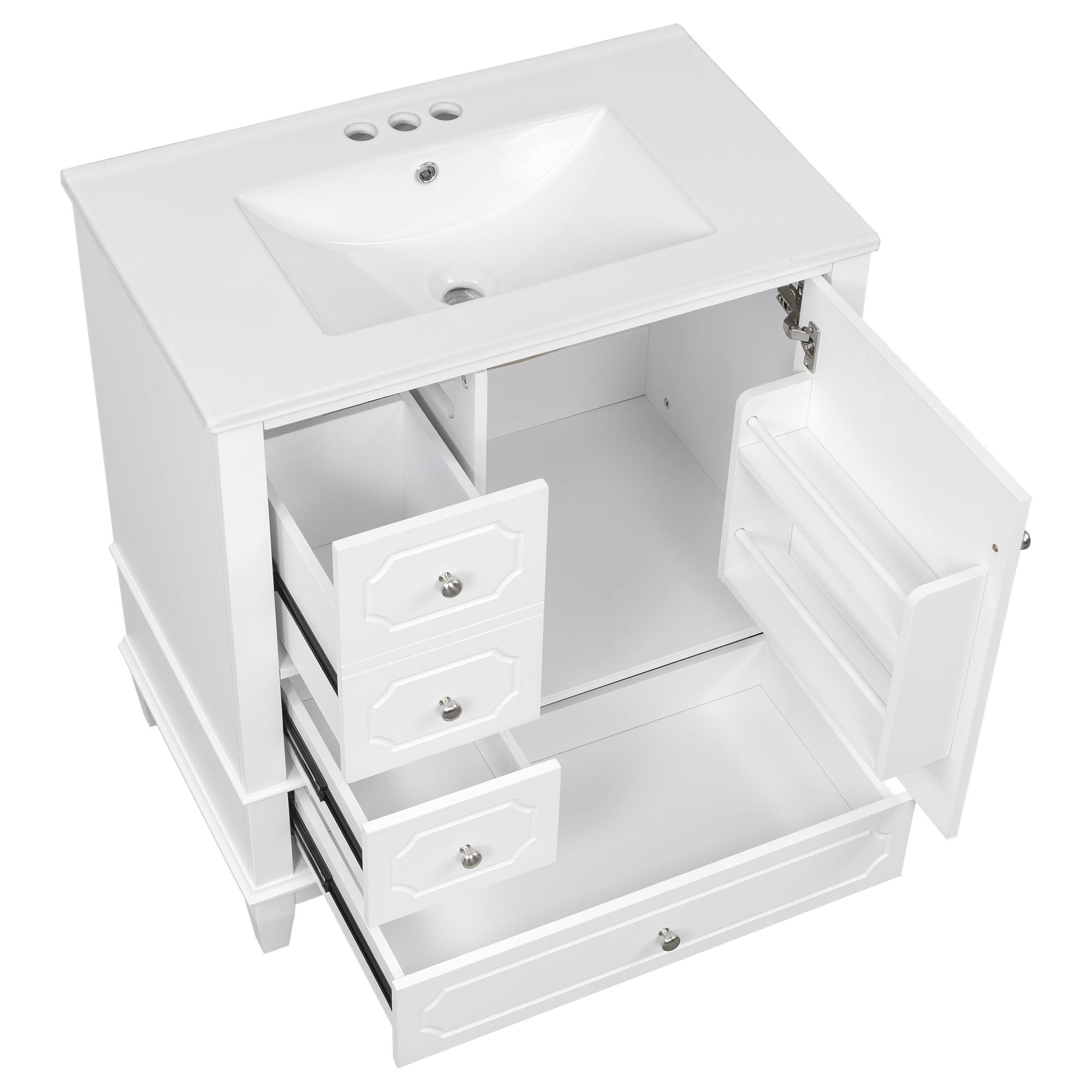 Bathroom Vanity With Sink, Freestanding Vanity Cabinet With Ceramic Basin, Soft Close Door, 3 Drawers