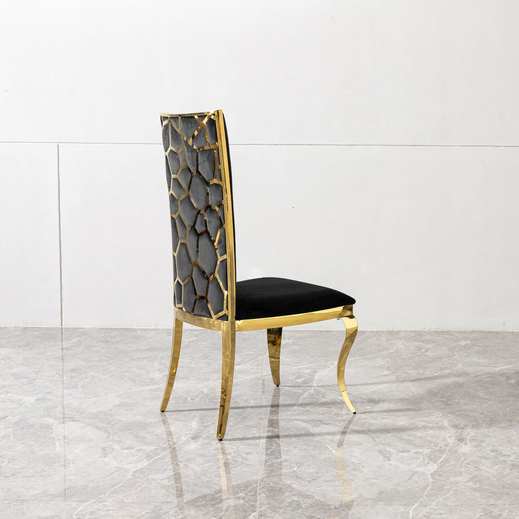 Dining Chair (Set of 2) With Unique Backrest Stainless Steel Legs - Gold