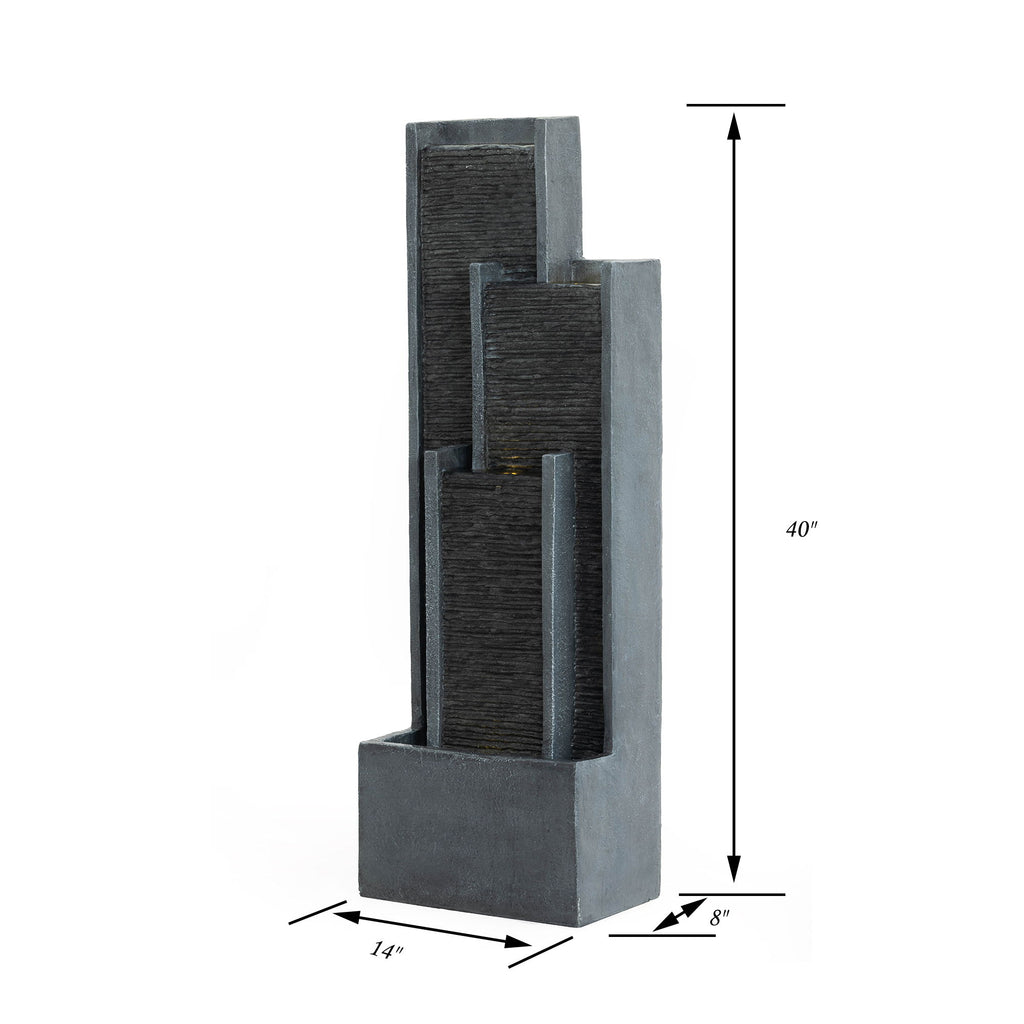 Outdoor Water Fountain With Cascading Waterfall And LED Lighting - Black