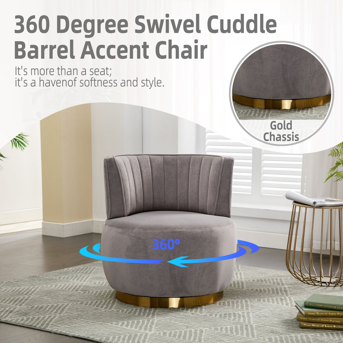 360 Degree Swivel Cuddle Barrel Accent Sofa Chair