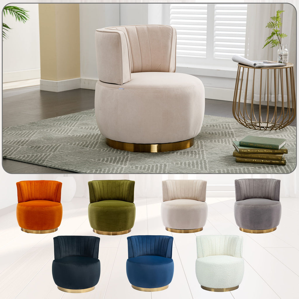 Swivel Barrel Accent Sofa Chair, 360 Degree Rotation, Fluffy Fabric - Beige