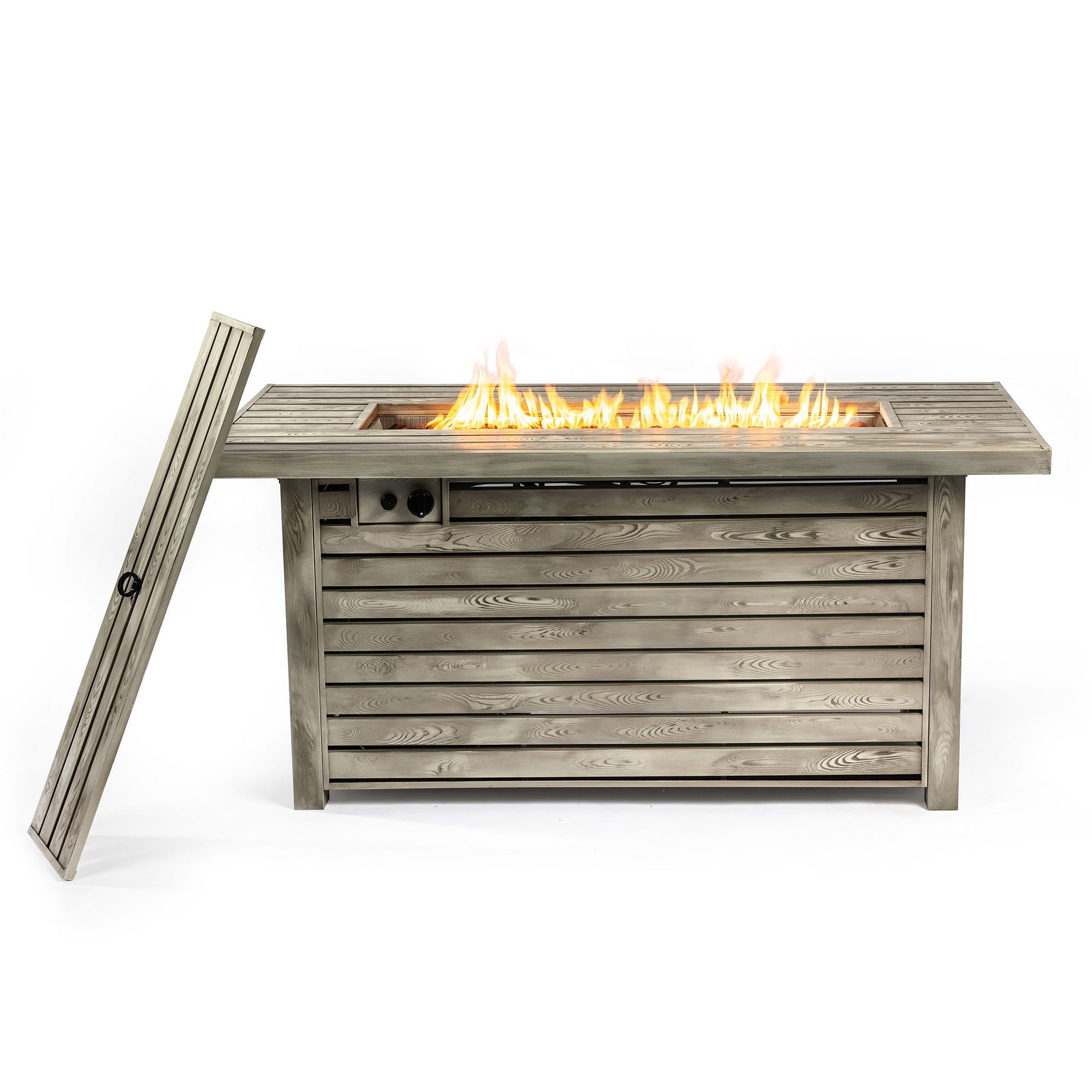 Propane Gas Fire Pit Table, 50000 Btu, Rectangular For Outside - Light Beige