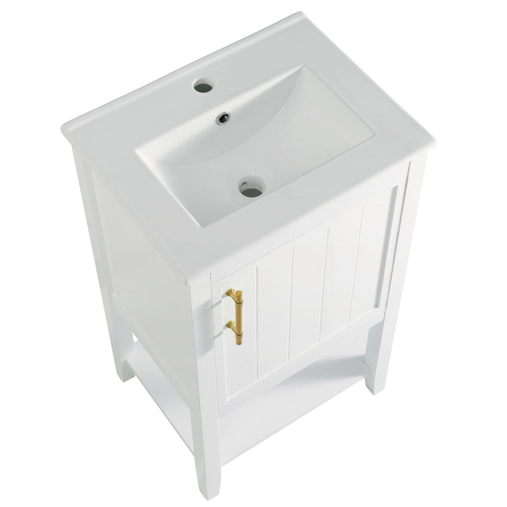Modern Bathroom Vanity With Sink, Soft-Closing Door And Open Shelf