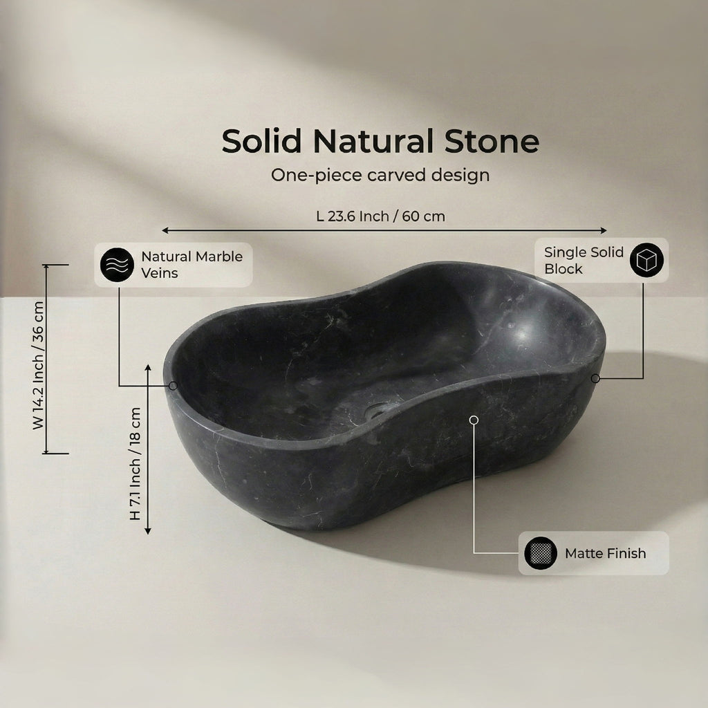 Vessel Sink, Wavy Shape Basin, Vanity Bowl - Dark Gray