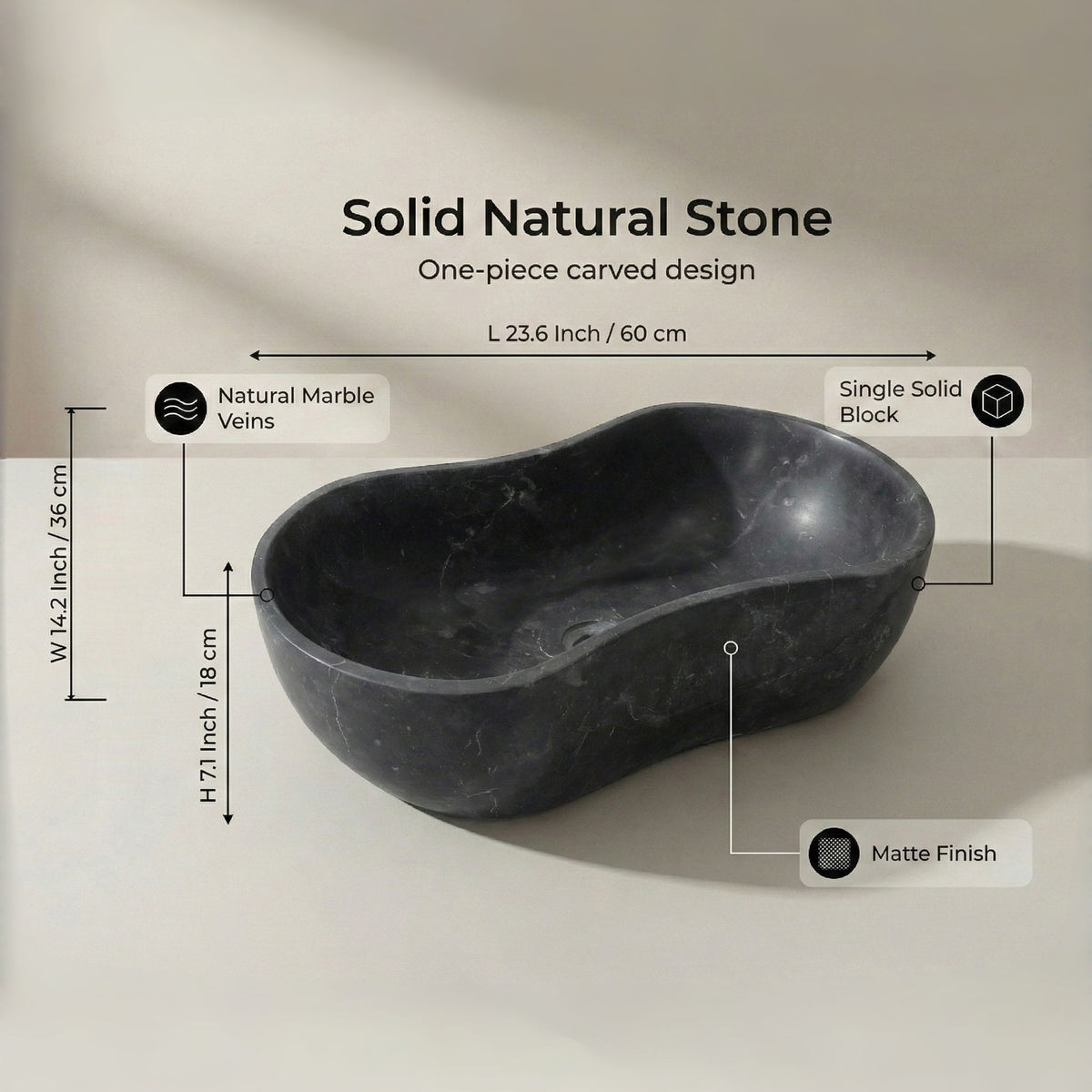 Vessel Sink, Wavy Shape Basin, Vanity Bowl - Dark Gray