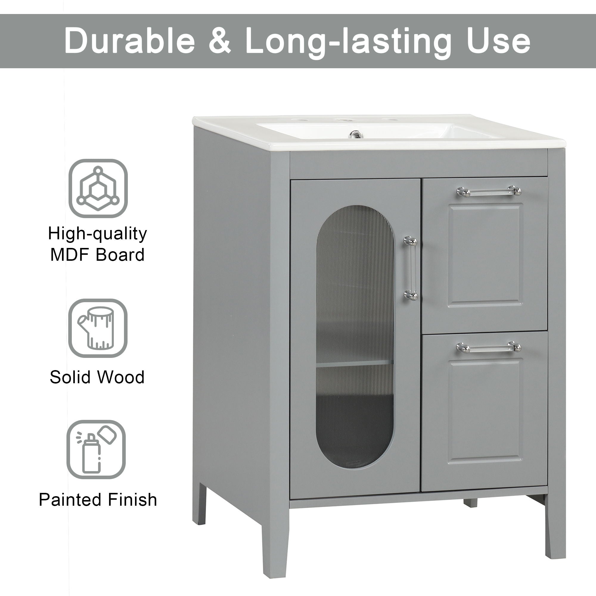 Modern Bathroom Vanity With Sink, Cabinet With 2 Drawers And Door, Adjustable Shelf