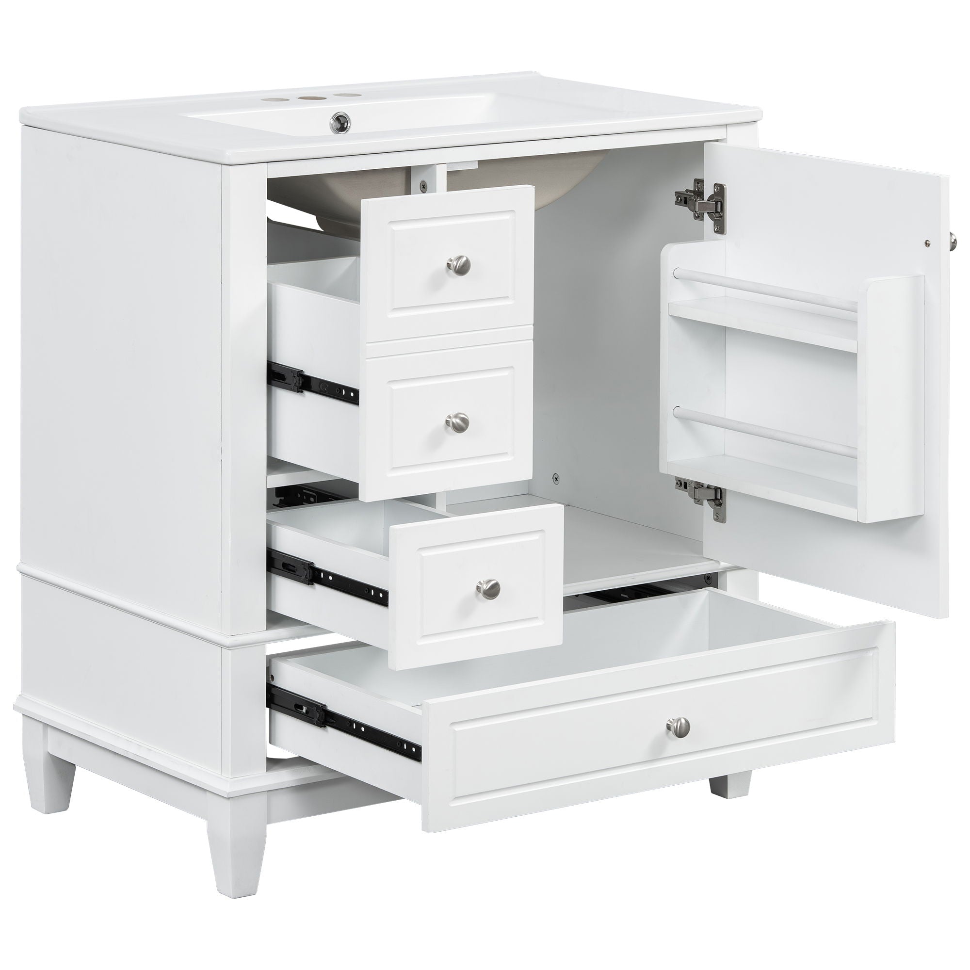 Freestanding Bathroom Vanity With Sink, Soft Close Door, 3 Drawers