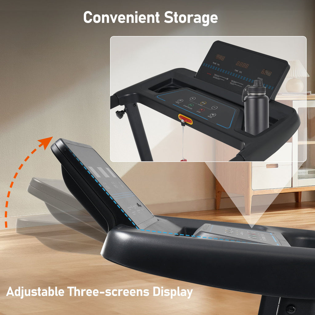 Folding Treadmills For Home Small, 3.0Hp Portable, 10Mph Walking Pad With Incline, Bluetooth, Heart Rate Sensors, Charge Station - Black