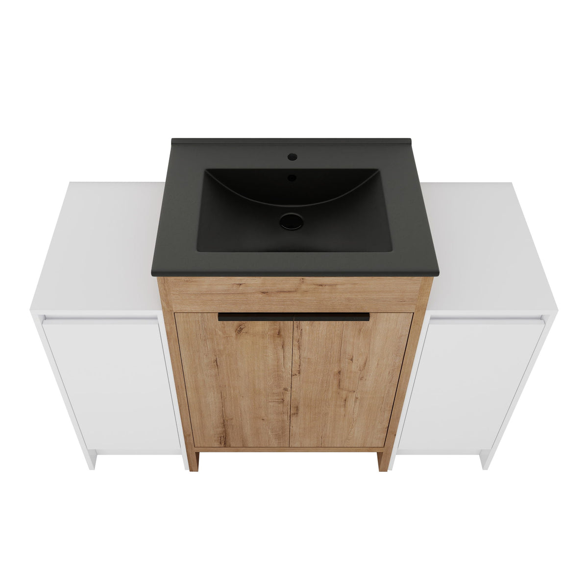 48" Freestanding Bathroom Vanity With Sink And 2 Storage Cabinets, Soft Closing Door - Glossy White / Imitative Oak