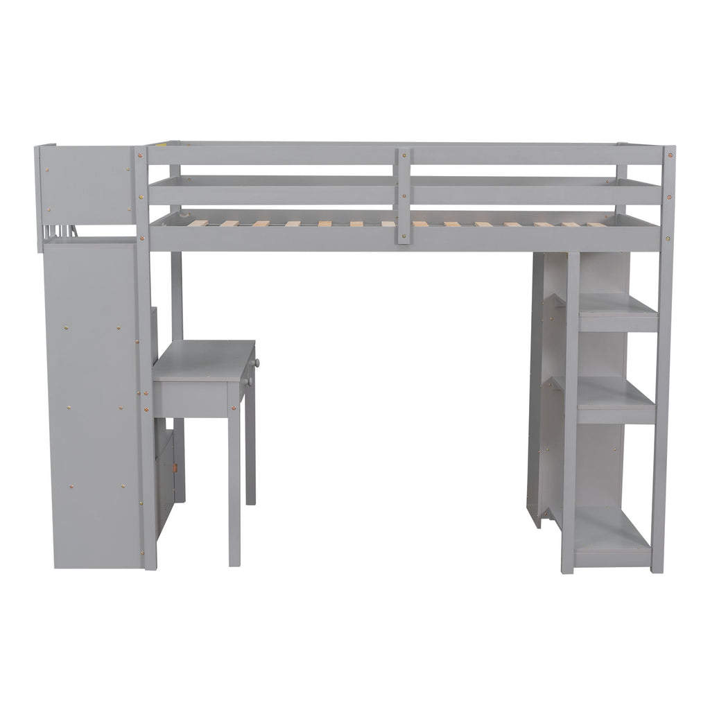Loft Bed With Storage Drawers, Desk And Stairs With Shelves