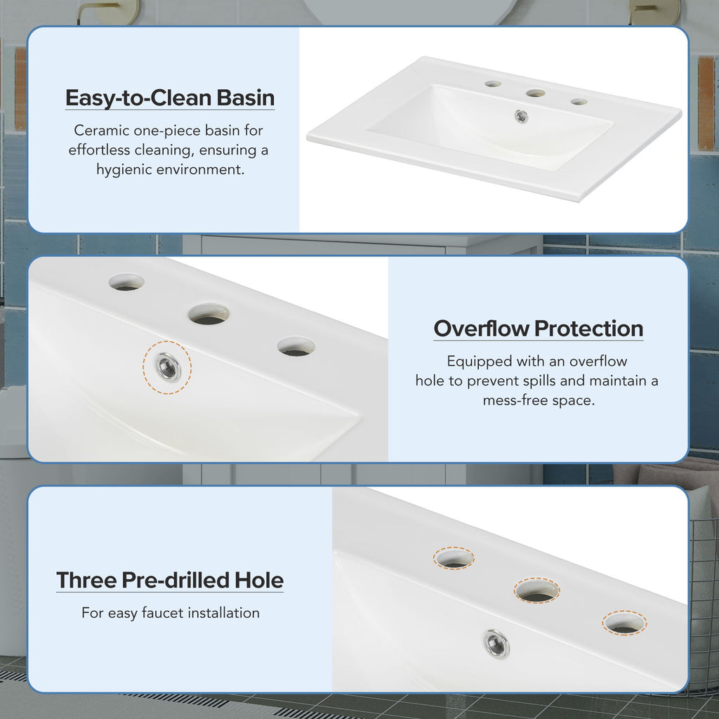 Modern Bathroom Vanity With Ceramic Sink, Soft-Close Doors, Flip Drawer, U-Shaped Shelves, Elegant Storage Solution