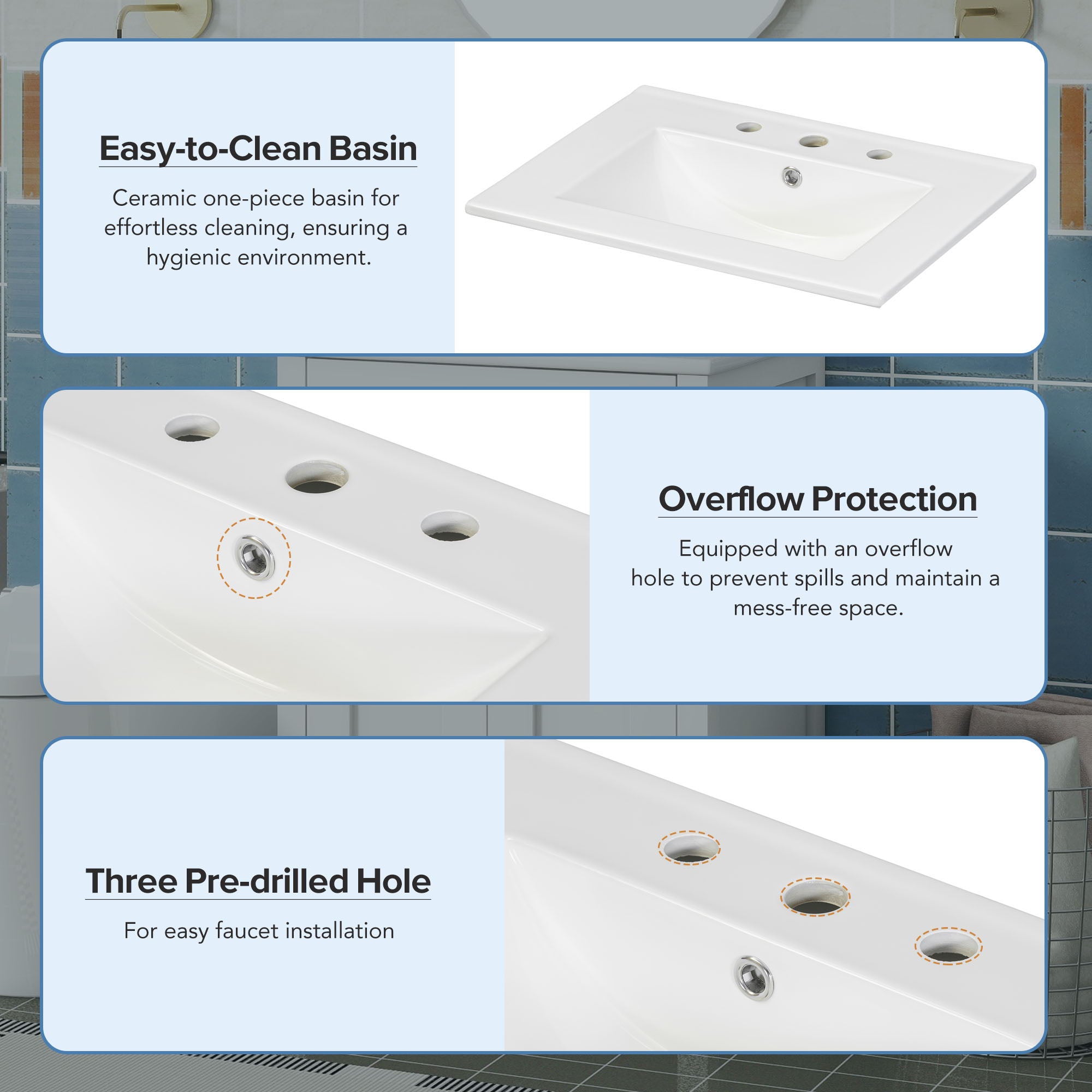 Modern Bathroom Vanity With Ceramic Sink, Soft-Close Doors, Flip Drawer, U-Shaped Shelves, Elegant Storage Solution