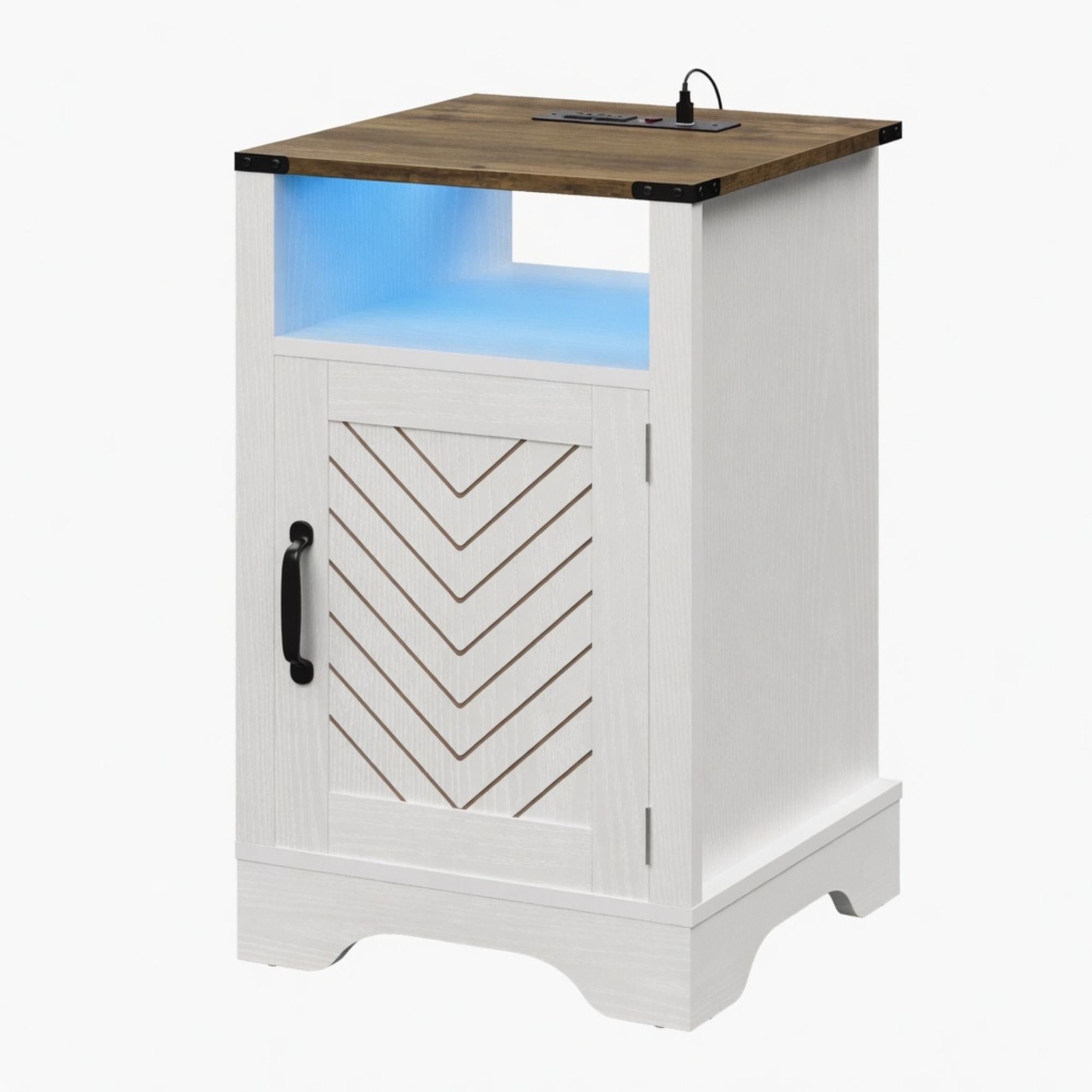 Farmhouse Nightstand With Charging Station & Storage
