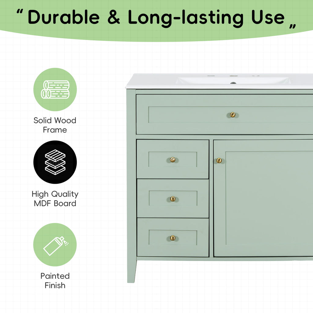 Bathroom Vanity With Sink, 3 Drawers & Cabinet With Adjustable Shelves