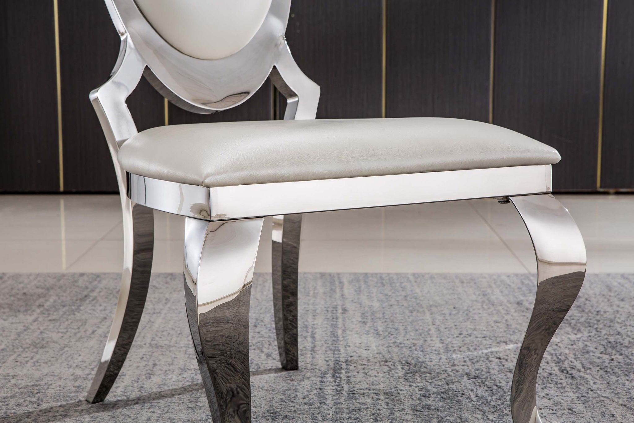 Dining Chair With Oval Backrest, Stainless Steel Legs (Set of 2)