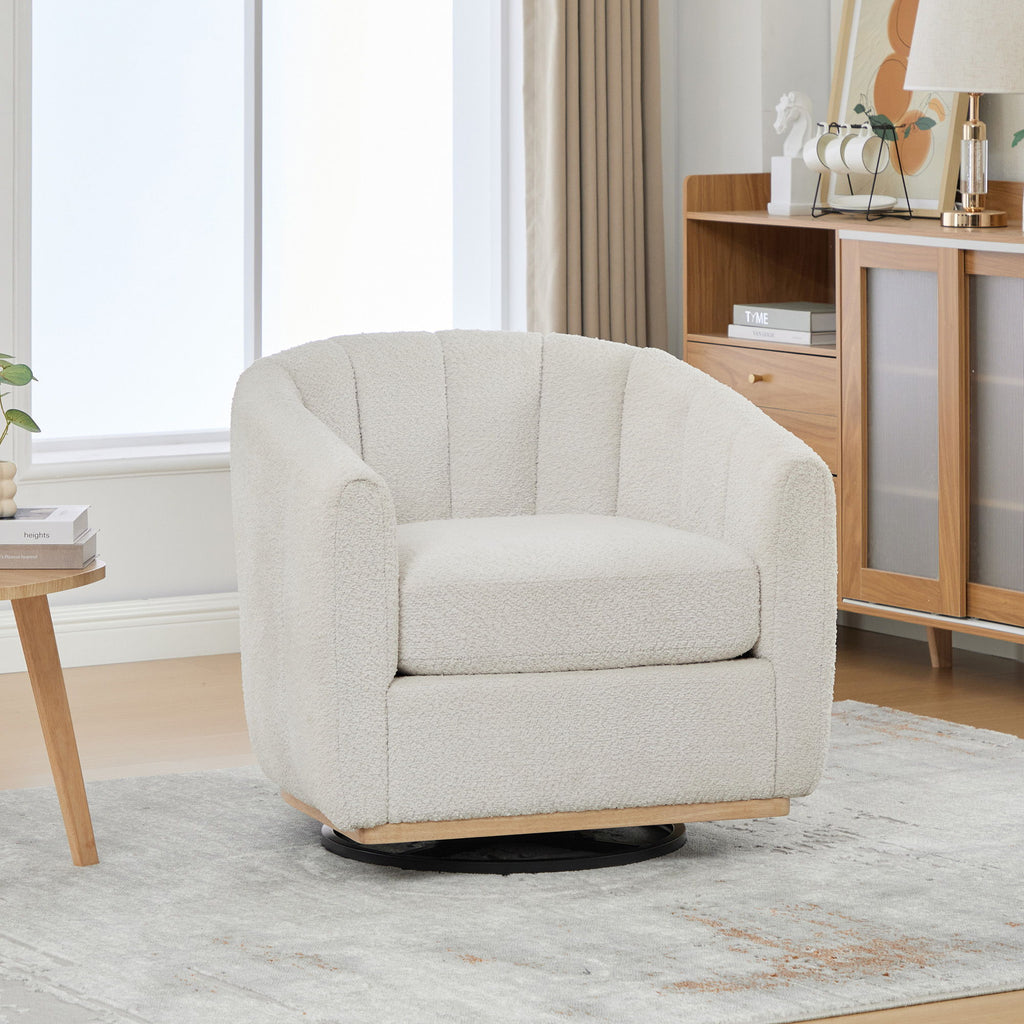 360 Degrees Swivel Upholstered Barrel Armchair For Living Room - Ivory