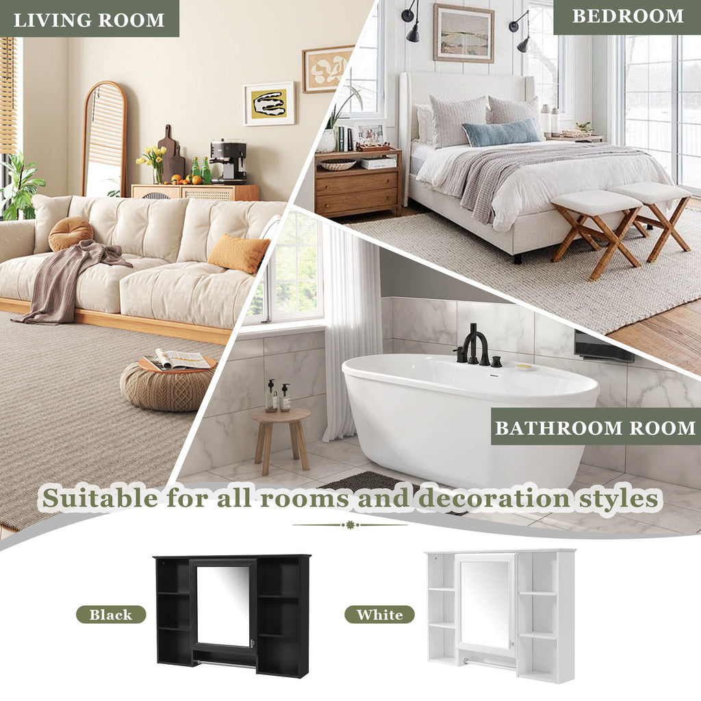 3 In 1 Modern Bathroom Mirror Cabinet With Adjustable Shelf, Soft Close Door, High Definition Mirror & Towel Bar