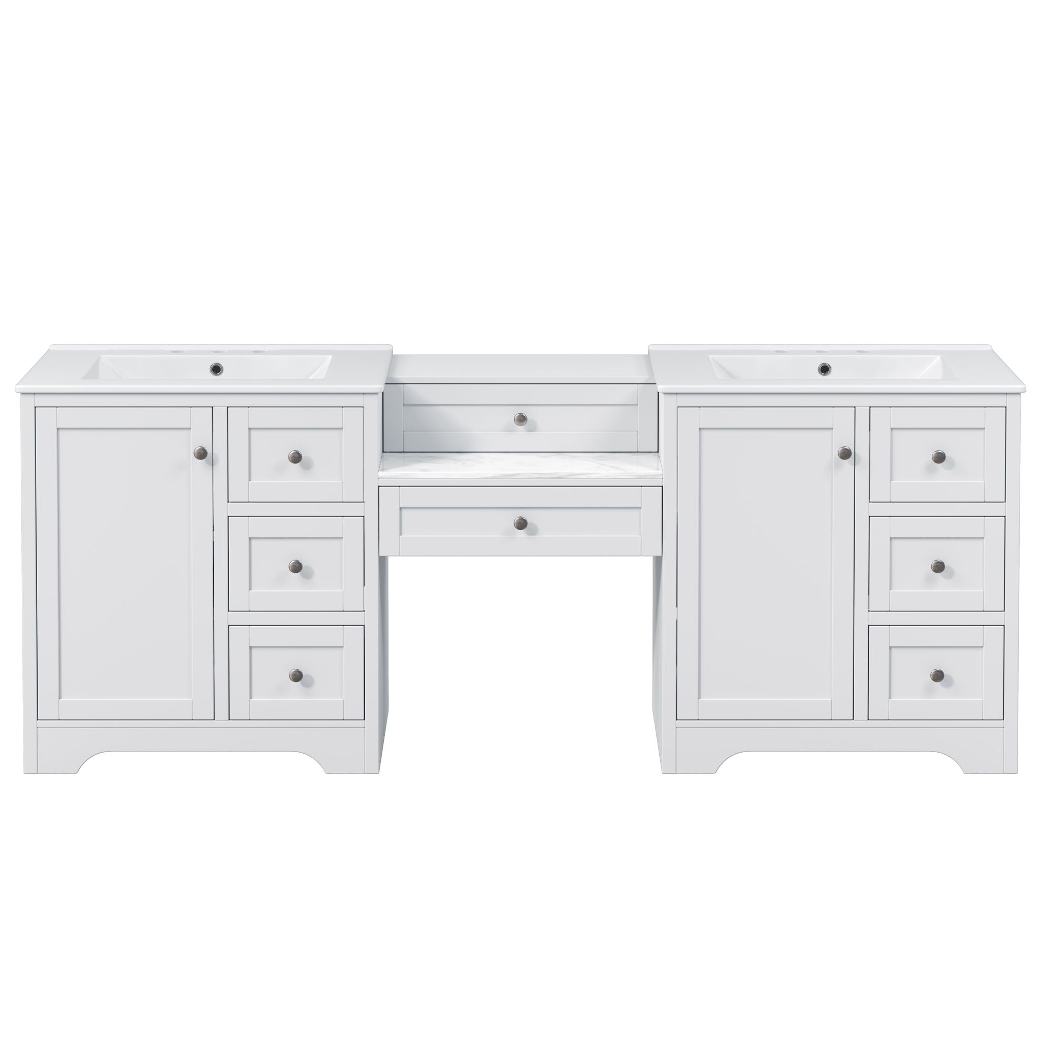Double Sink Bathroom Vanity With Countertop, 2 Ceramic Sinks, 6 Drawers, Soft Close Design