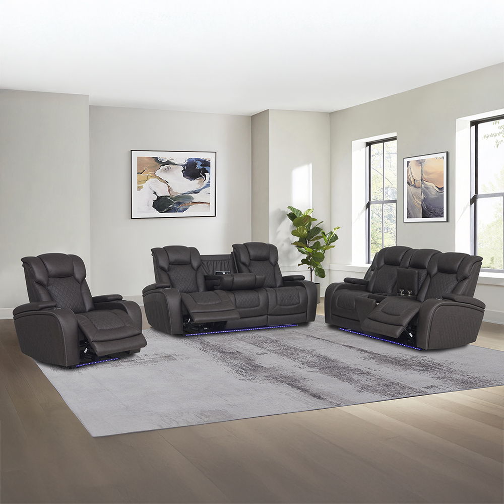 Wendell - Power Motion Loveseat With Console, Wireless Charger, Storage, USB & LED - Dark Gray