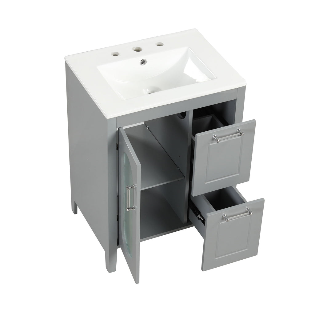 Modern Bathroom Vanity With Sink, Cabinet With 2 Drawers And Door, Adjustable Shelf