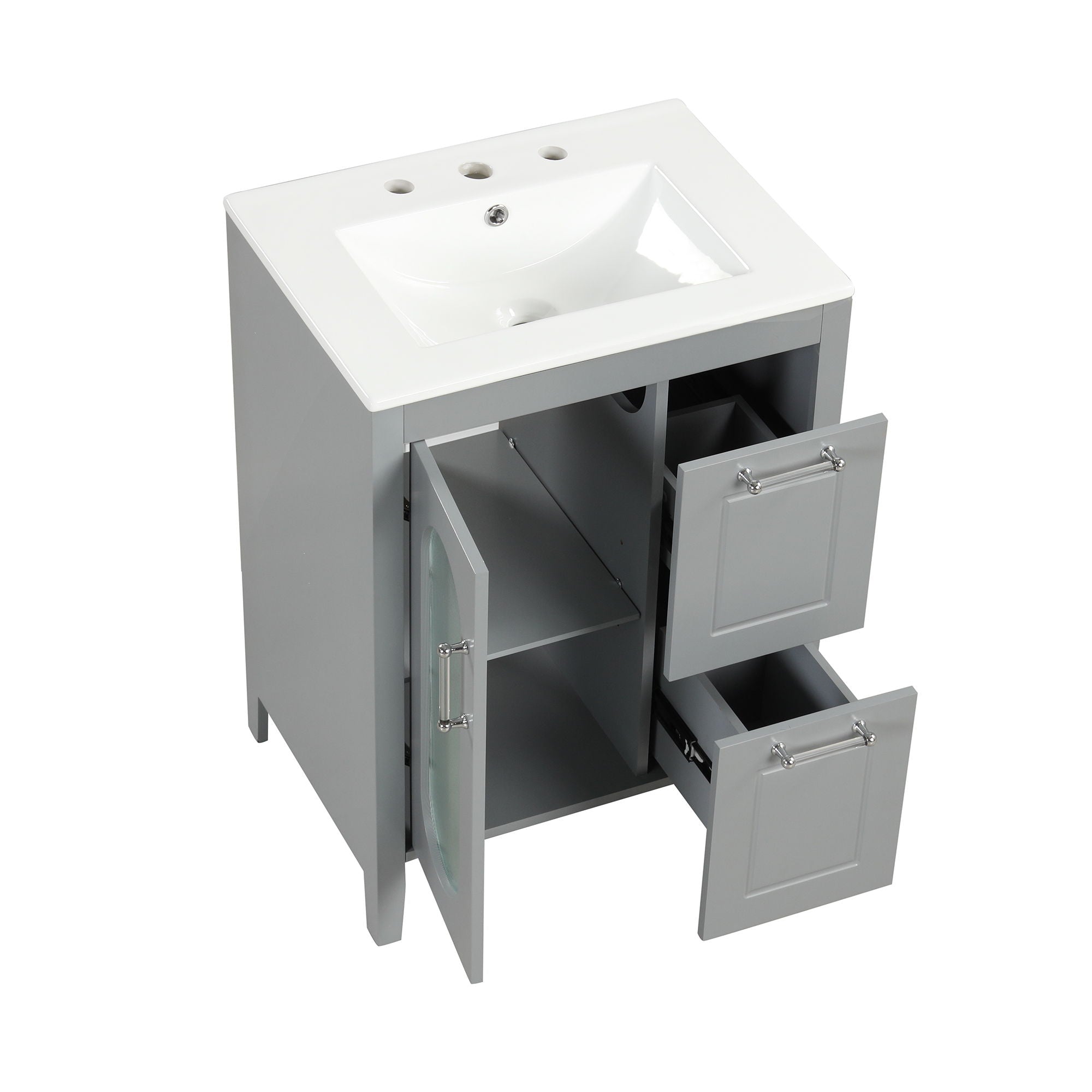 Modern Bathroom Vanity With Sink, Cabinet With 2 Drawers And Door, Adjustable Shelf