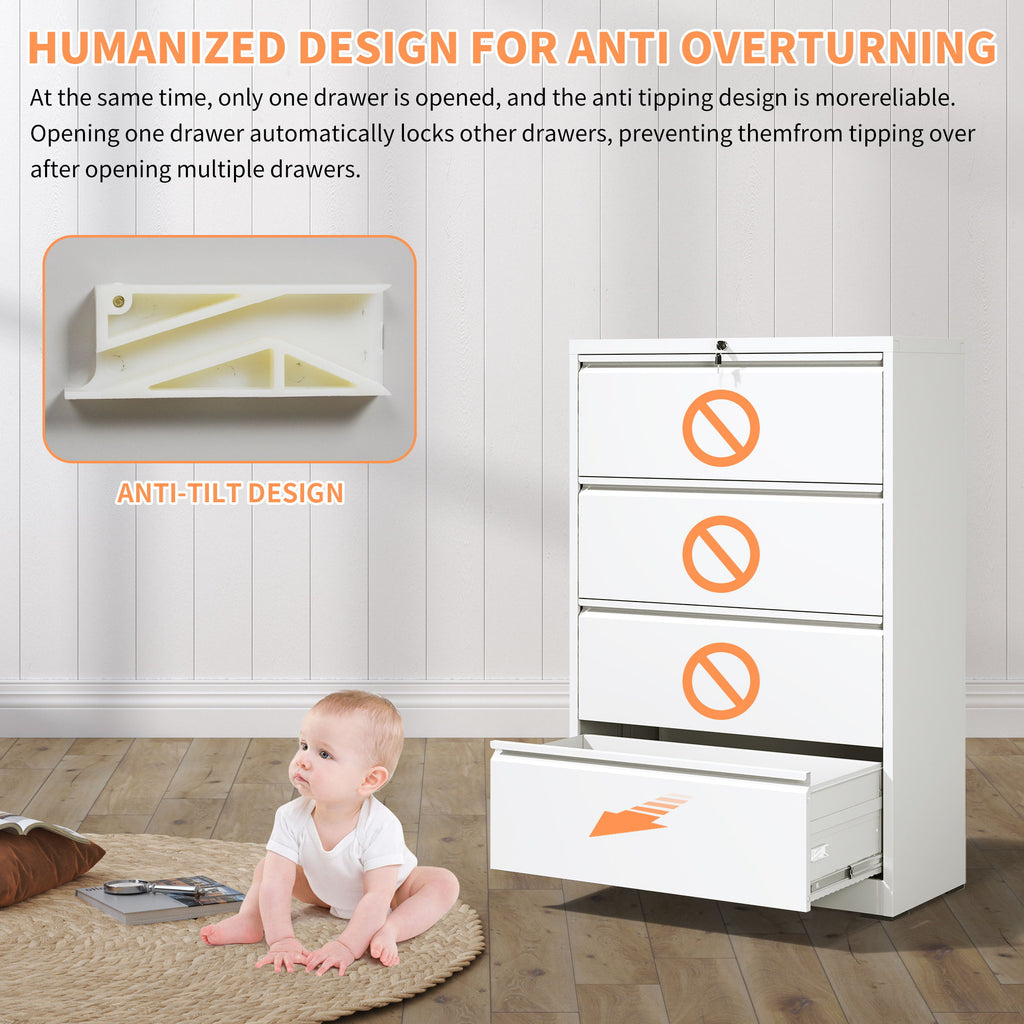 Lateral File Cabinet, Locking Heavy Duty, Anti-Tip Safety Interlock, Vertical Storage For Letter/Legal/A4 Files
