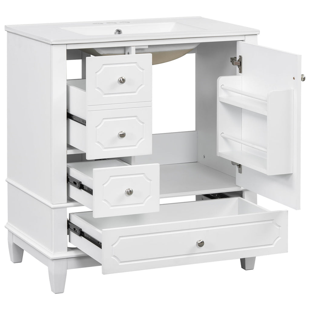 Bathroom Vanity With Sink, Freestanding Vanity Cabinet With Ceramic Basin, Soft Close Door, 3 Drawers