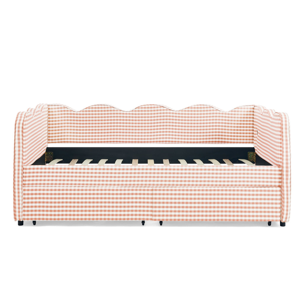 Gingham Daybed With USB Charging Port, Wave-Shaped Design