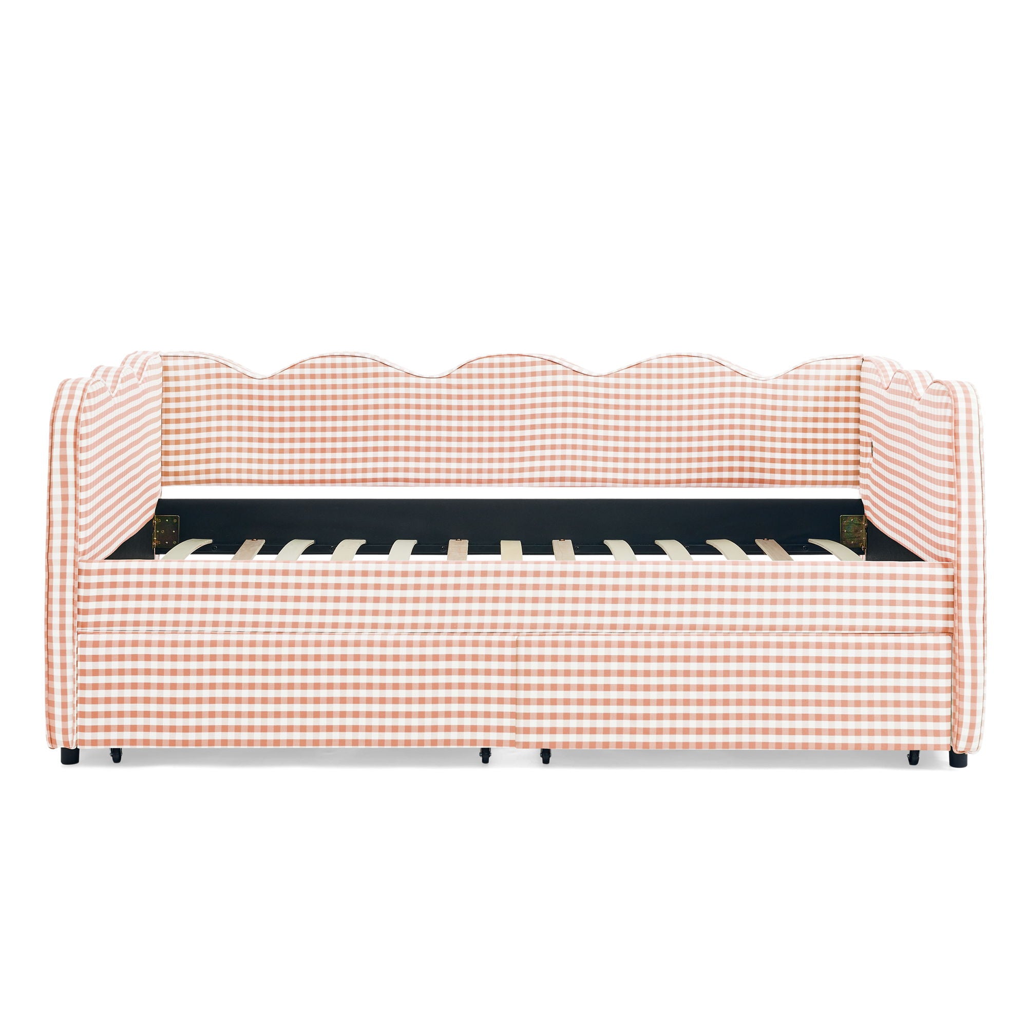 Gingham Daybed With USB Charging Port, Wave-Shaped Design