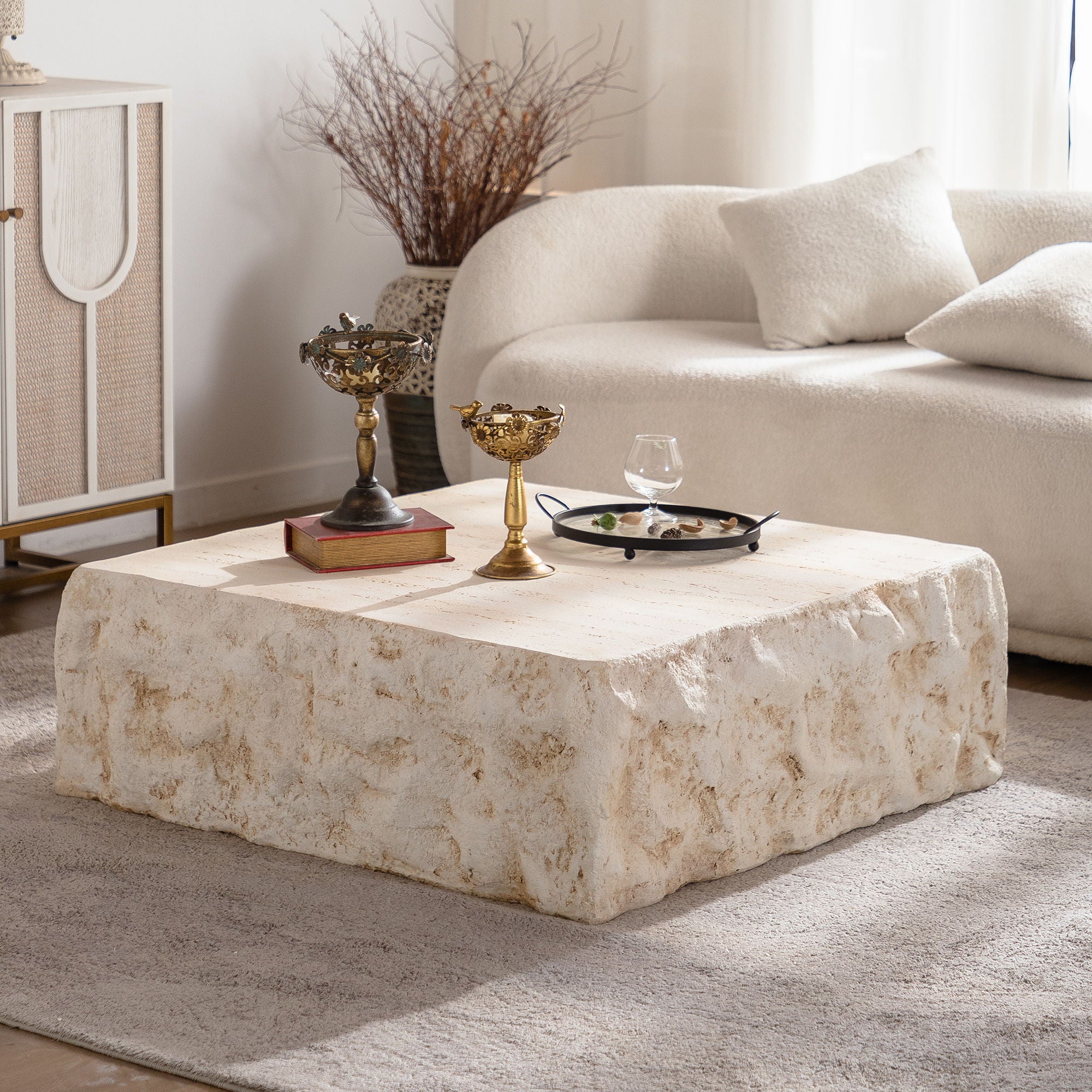 Square Coffee Table Design Living Room Office Furniture - Light Beige