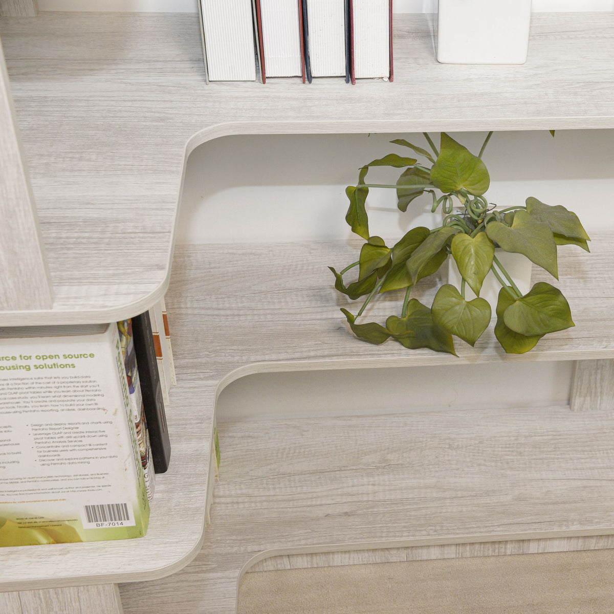 L-Shaped Corner Bookshelf 90Cm Extended Size 5 Tier Freestanding Display Shelf With Anti Tip Safety Features - Light Gray